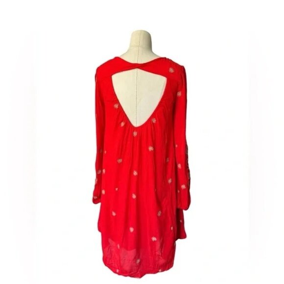 *READ CAPTION FOR SIZE* Free People Red Embroidered Midi Dress - Picture 6 of 7